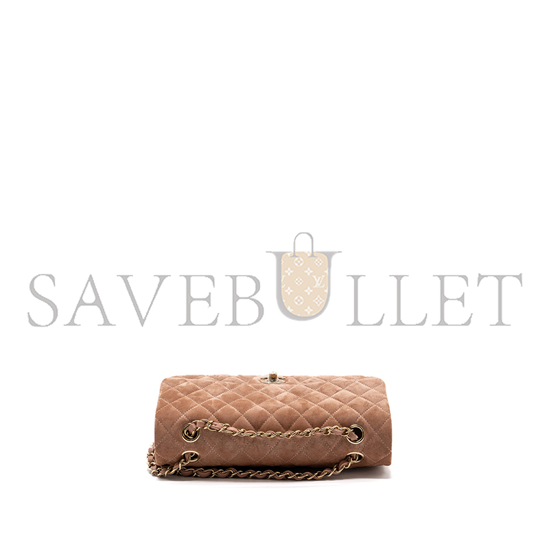 Ch**el medium classic double flap bag suede leather light brown lghw (25*16*6cm)